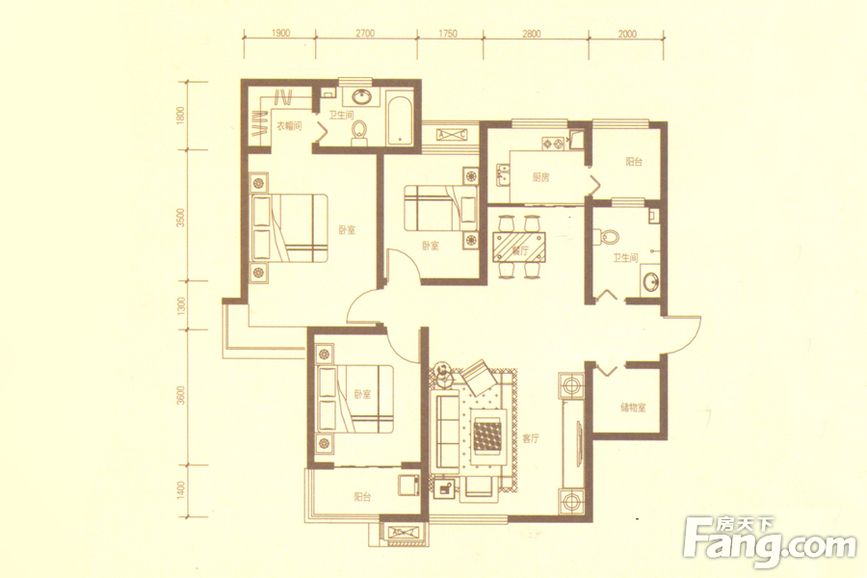翰林观天下135㎡三居室中式装修效果图