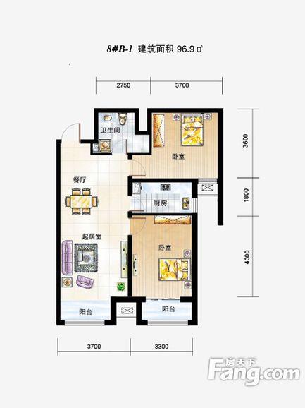 弘石湾现代简约风格两居室装修效果图