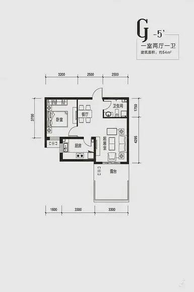 中国铁建·环保嘉苑-一居室-54.00平米-户型图装修效果图