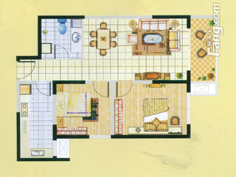 九洲佳园89平两室现代简约风格装修设计图
