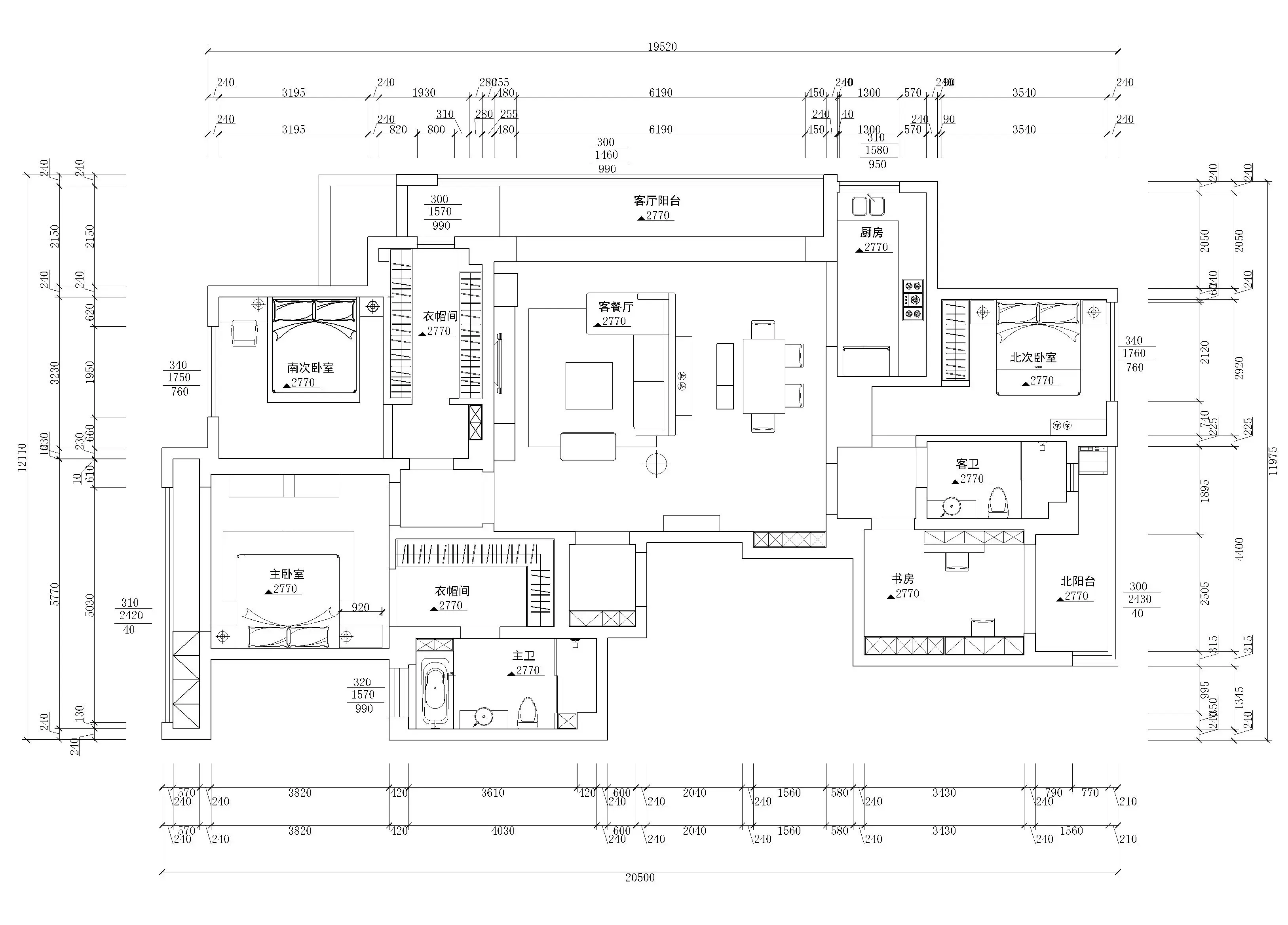 混搭风格四居室204平米6万-海尔绿城全运村装修案例-济南房天下家居