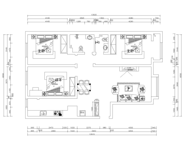 保利拉菲公馆138㎡三居室简美装修效果图