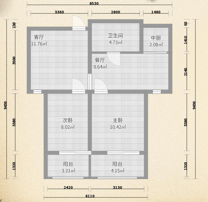 公园悦府-两居欧式风格62.54平米