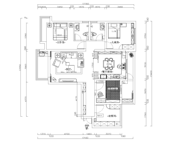 苏园143㎡三居室现代简约装修效果图