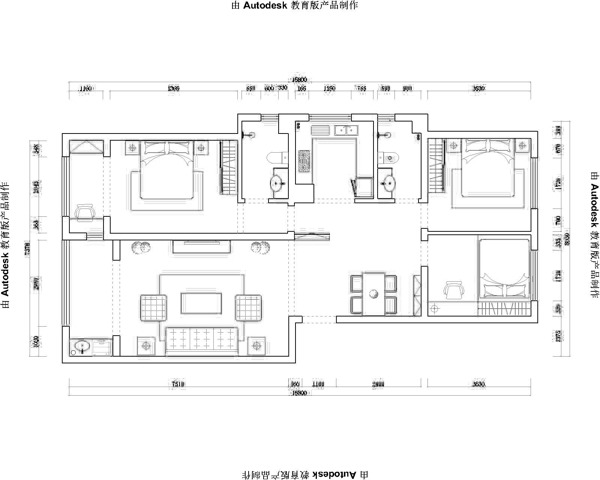 奥北公元2期128㎡三室两厅欧式装修效果图