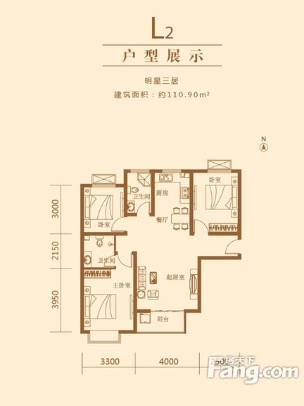 弘石湾110㎡三居室简欧装修效果图