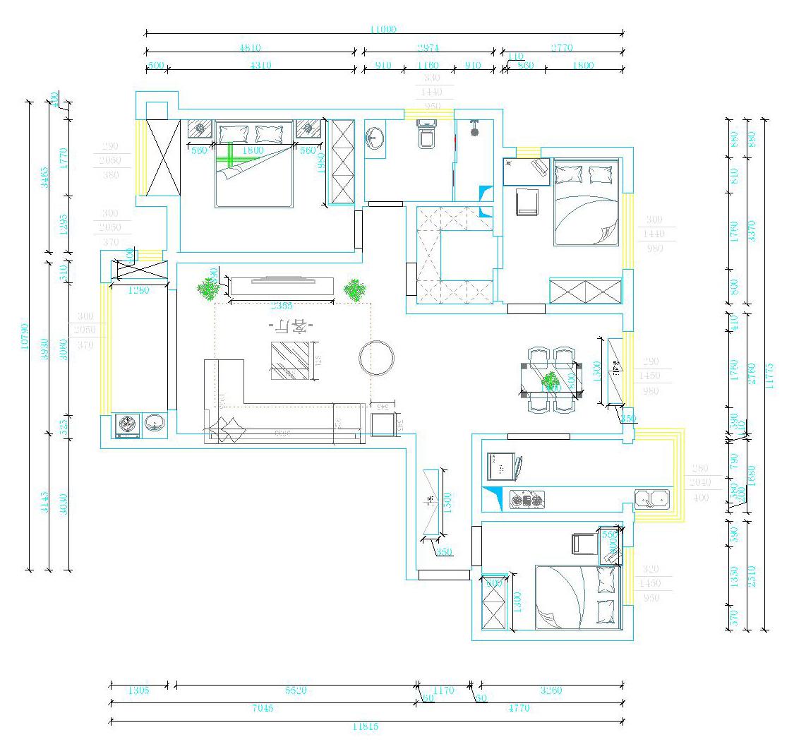 星湖国际花园134㎡三居室现代简约装修效果图