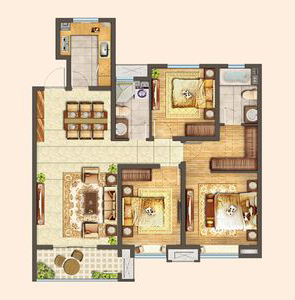 海尔世纪公馆-三居室- 121平米-中式风格