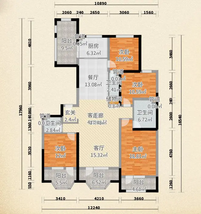 保利海德公园-现代简约风格四居户型图该商户其他案例同户型同风格