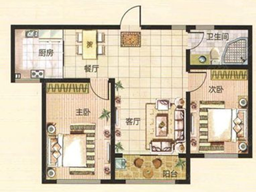 鑫江水青花园-二居室-85平米-现代简约