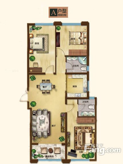 奥北公元129㎡三居室美式古典风格装修效果图