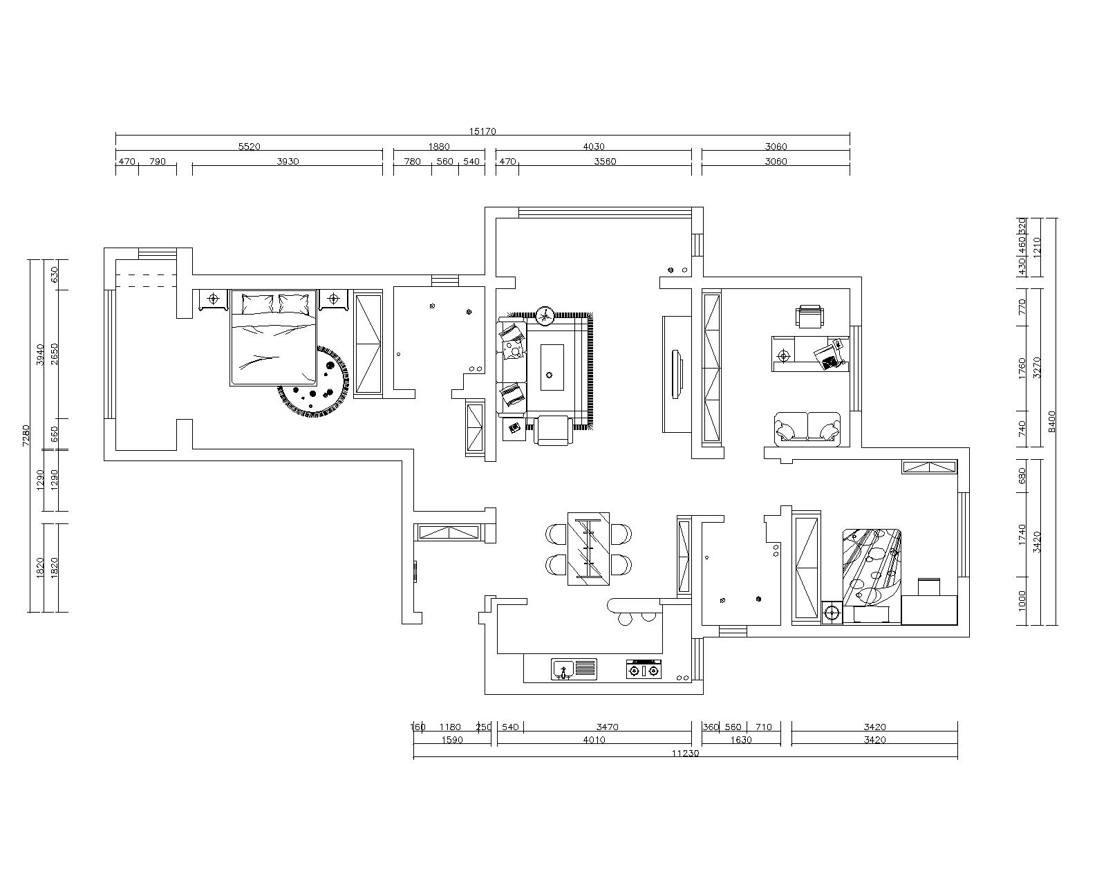 奥北公元130㎡三居室欧式风格装修效果图