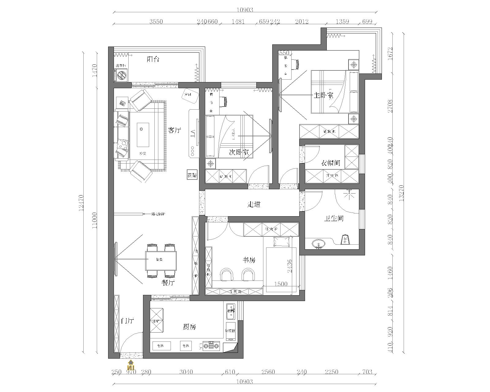 安和小区180平四居室简约欧式风格设计方案