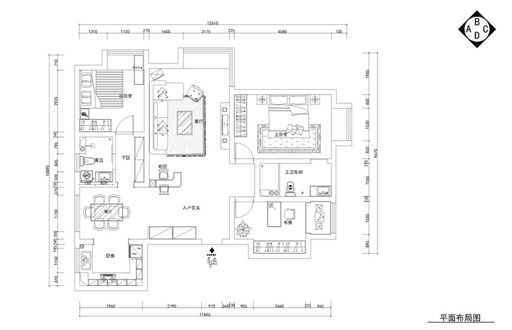 力天装饰-洞庭路壹号-126㎡-现代简约