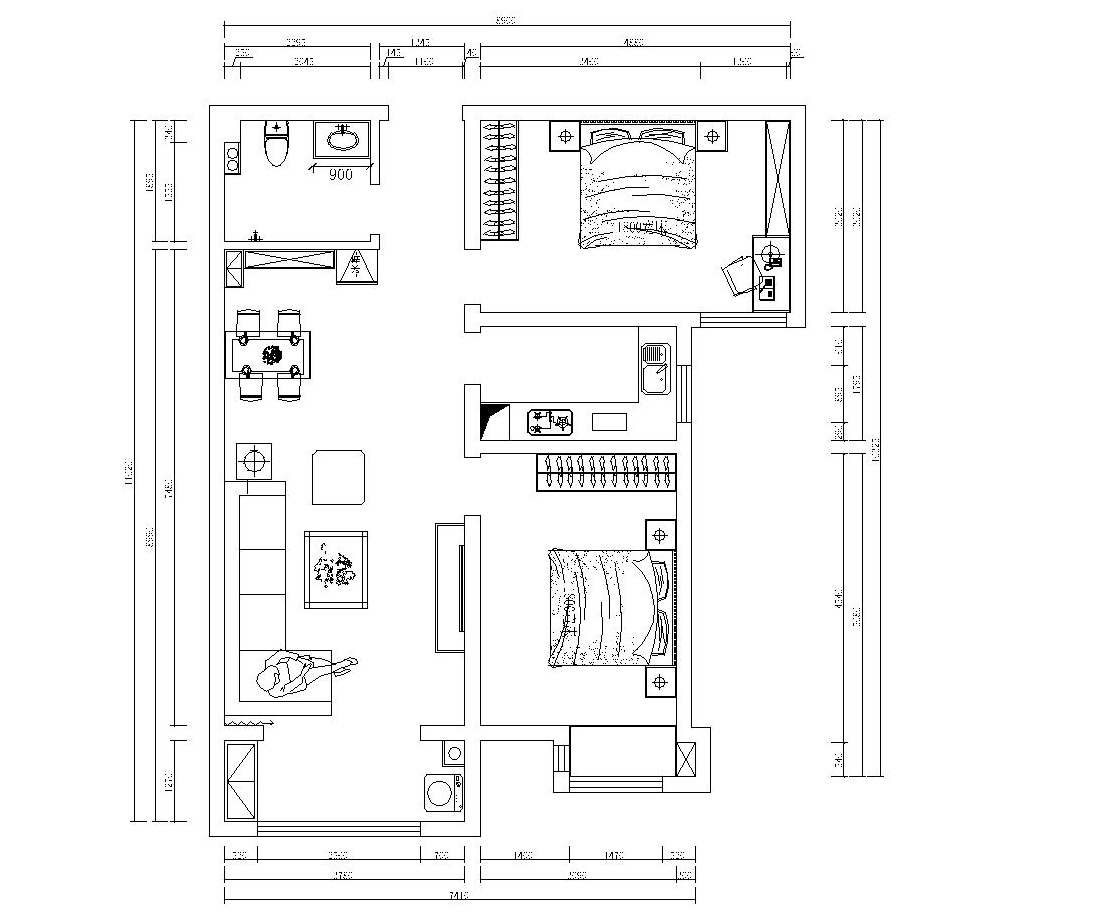 翰林观天下94㎡两居室现代简约装修效果图