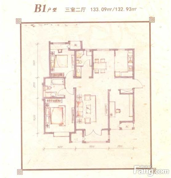 荷塘悦色133.09平中式整体家装