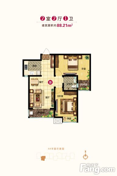 玫瑰湾90㎡两居室美式装修效果图