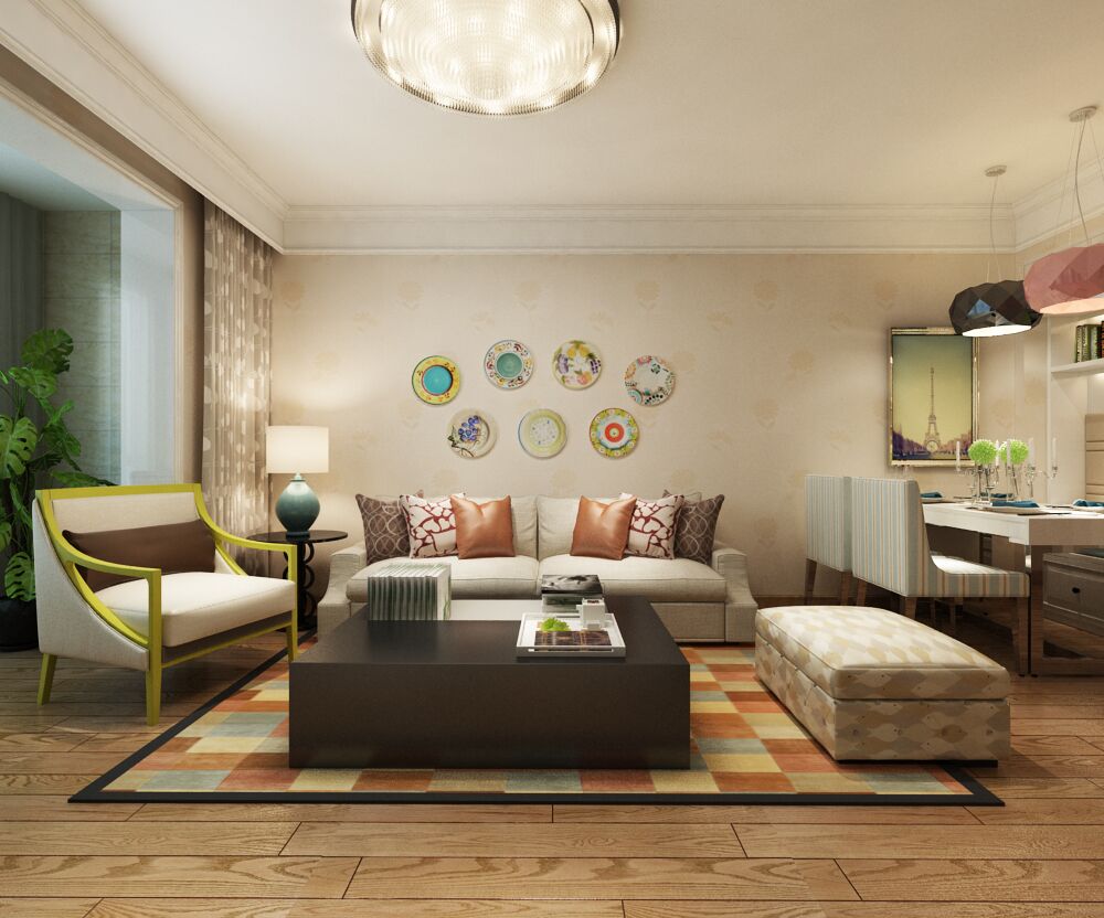 玫瑰湾90㎡两居室美式装修效果图