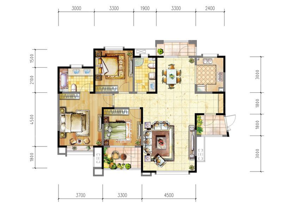 卓越蔚蓝群岛135㎡三居室新中式风格设计