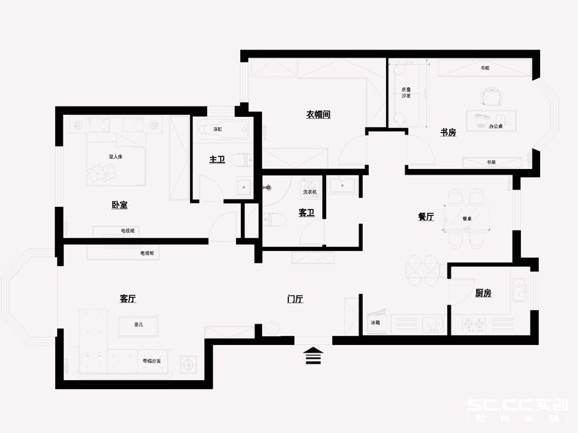 金沙湖140平三居室简约美式风格设计方案