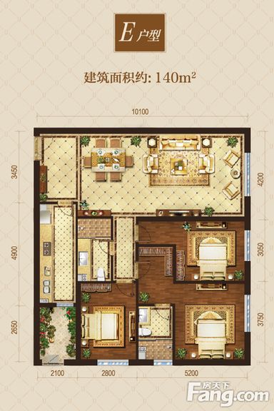 新中式风格-140平米三居室