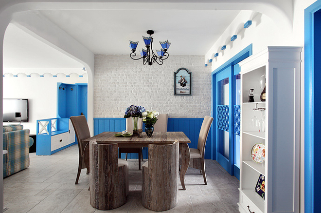 地中海风格-主色蓝色的三居婚房实景案例