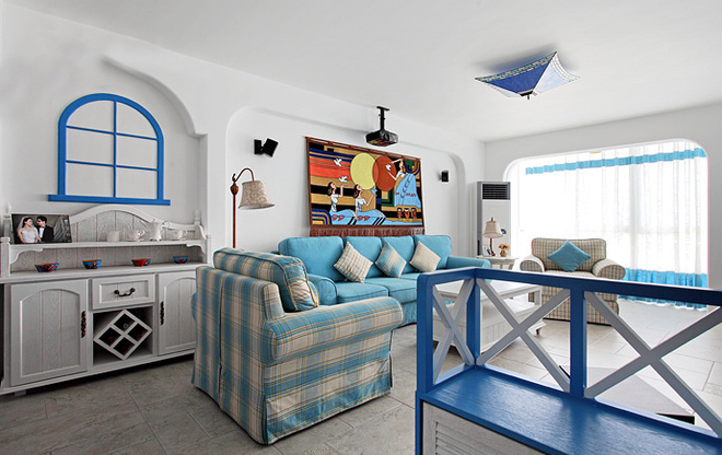 地中海风格-主色蓝色的三居婚房实景案例