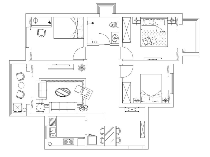 中原万达广场118平三居室美式风格设计方案