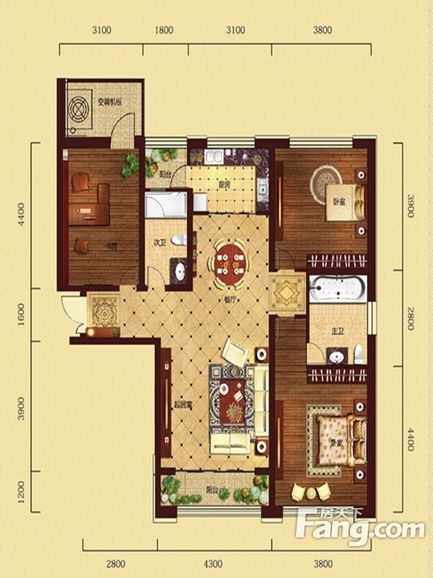 龙湾写意三居室142平美式装修风格效果图