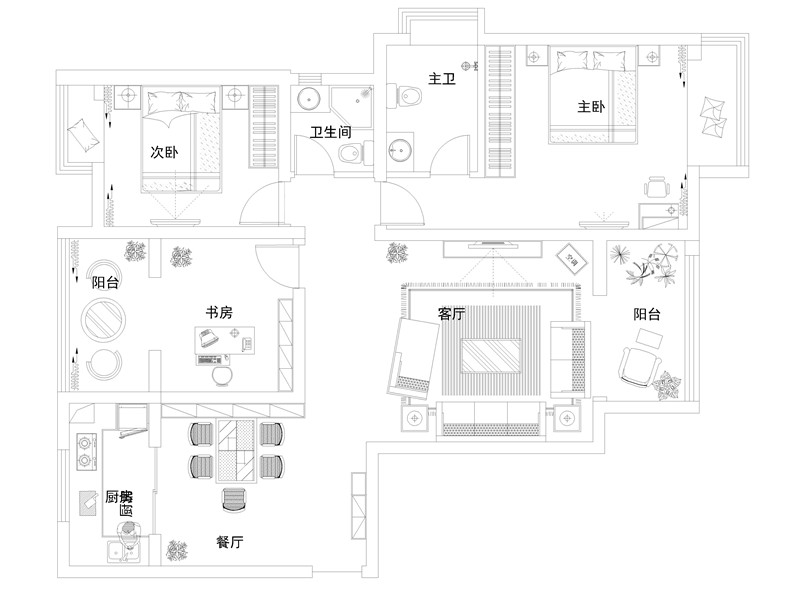保利百合127平方三室两厅欧式风格案例赏析