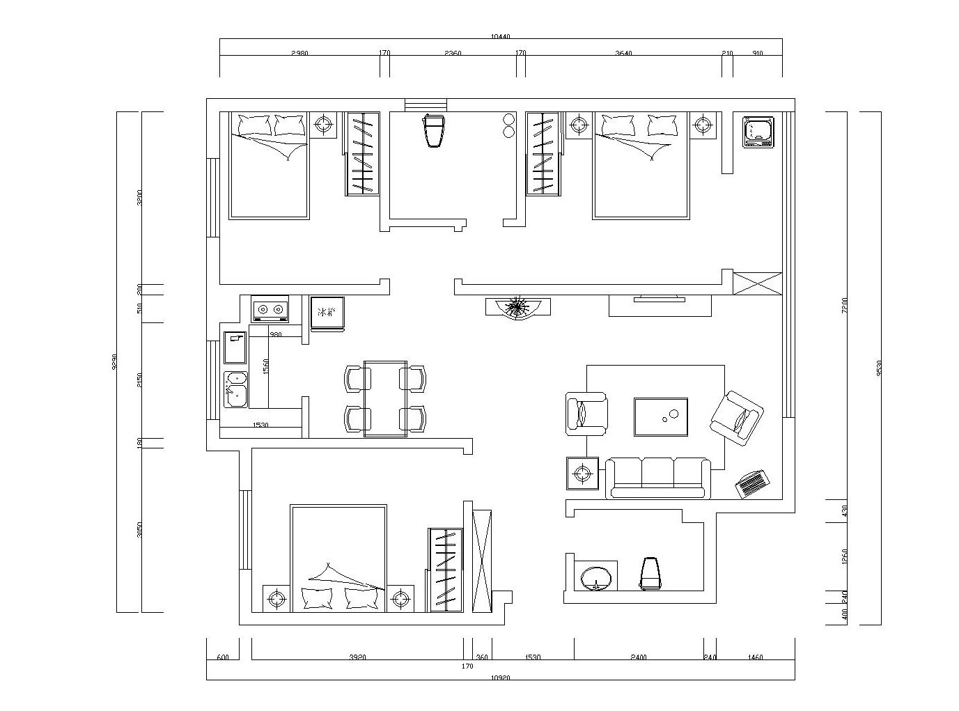 美式风格-130平米-三居室