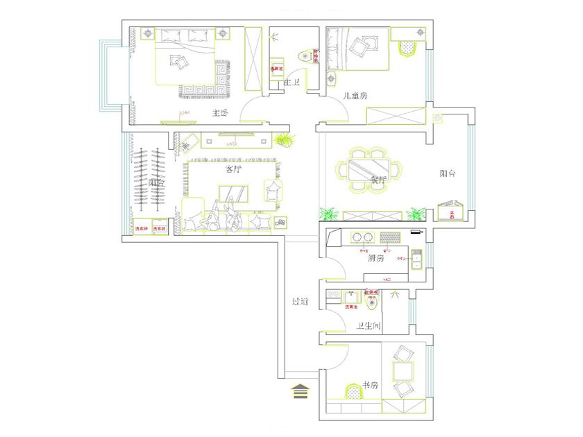 七里香堤94平三居室欧式风格装修效果图