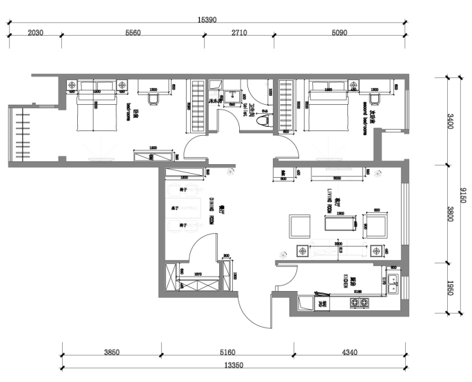 美式风格-92平米-两居室