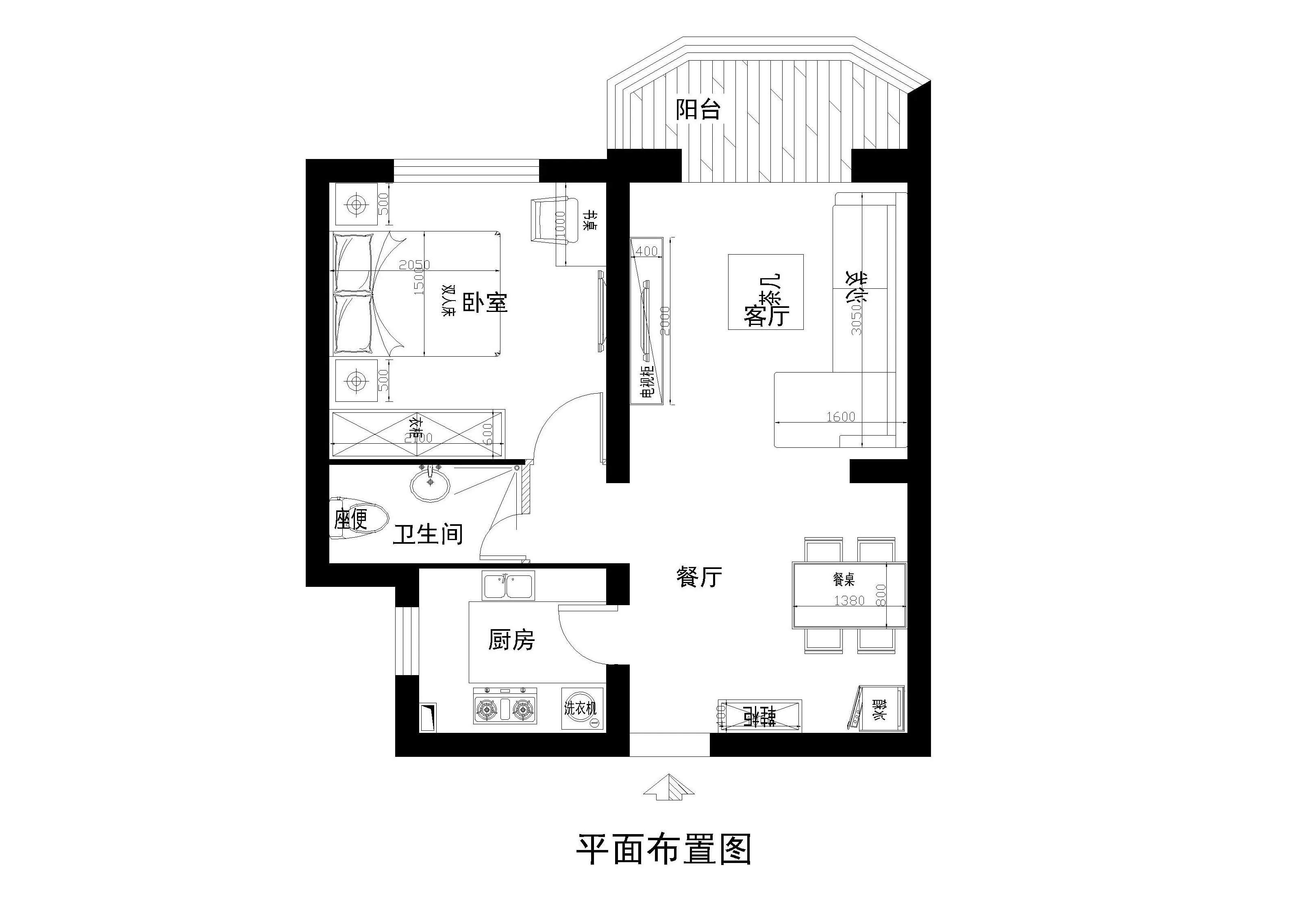 牡丹園小區-一居室-60.00平米-戶型圖裝修效果圖