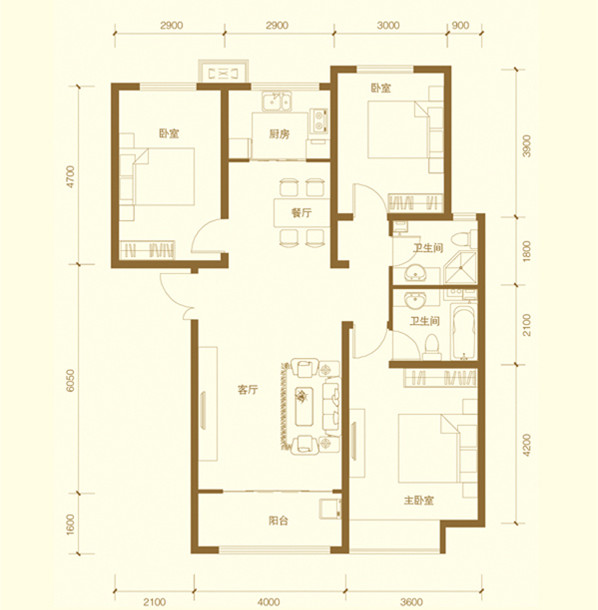 欧式风格-126平米-三室两厅