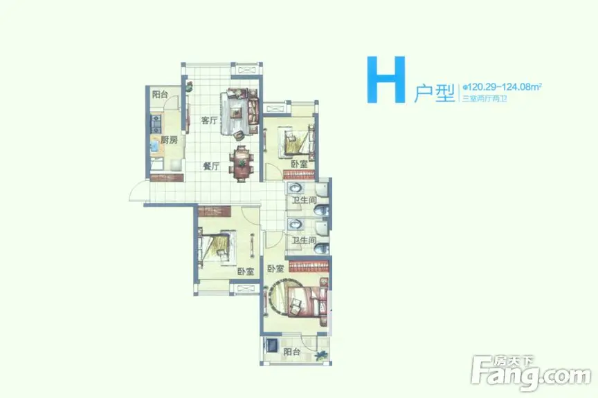 福星惠誉红桥城-120.29平3居东南亚效果