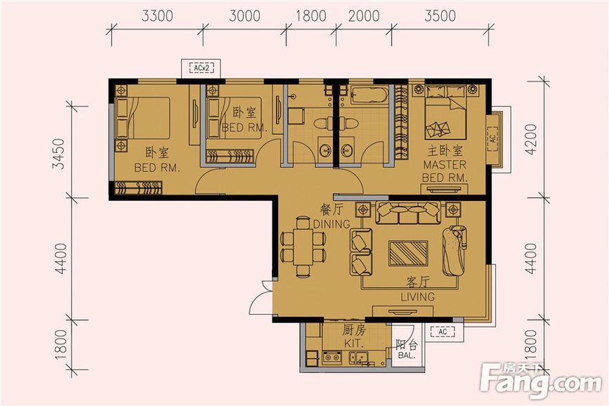 晓港名城御港湾-三居室-126平米-中式风格