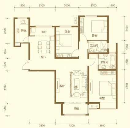 130平米-欧式风格-三室两厅