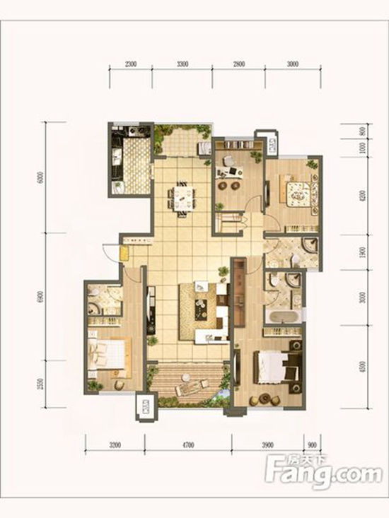 天鹅堡167平—三居室—中式风格