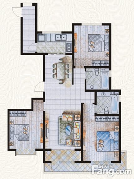 滨河果岭-美式风格-156平米三居室装修设计