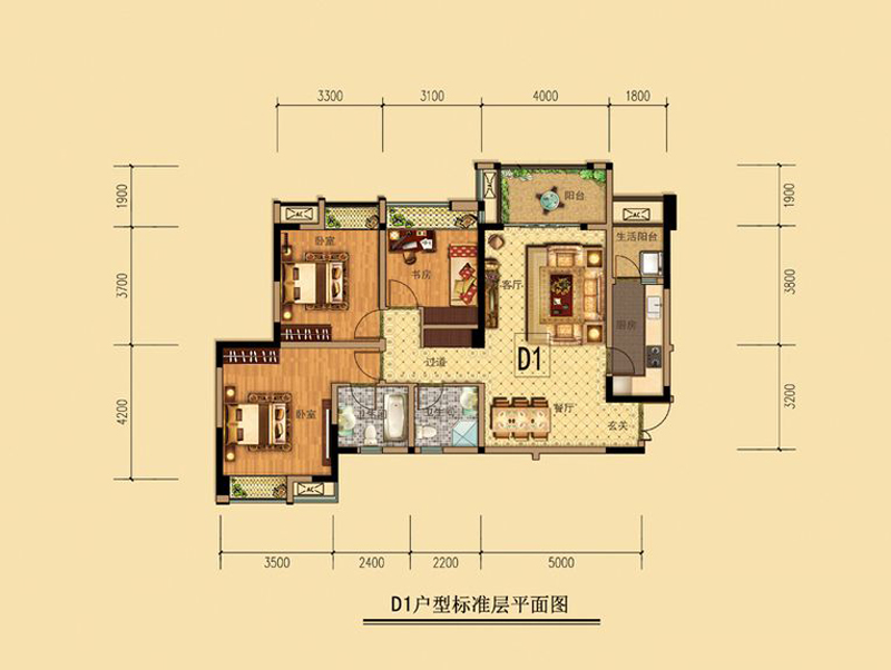 金山御景蓝湾--3居室115平米--欧式风格