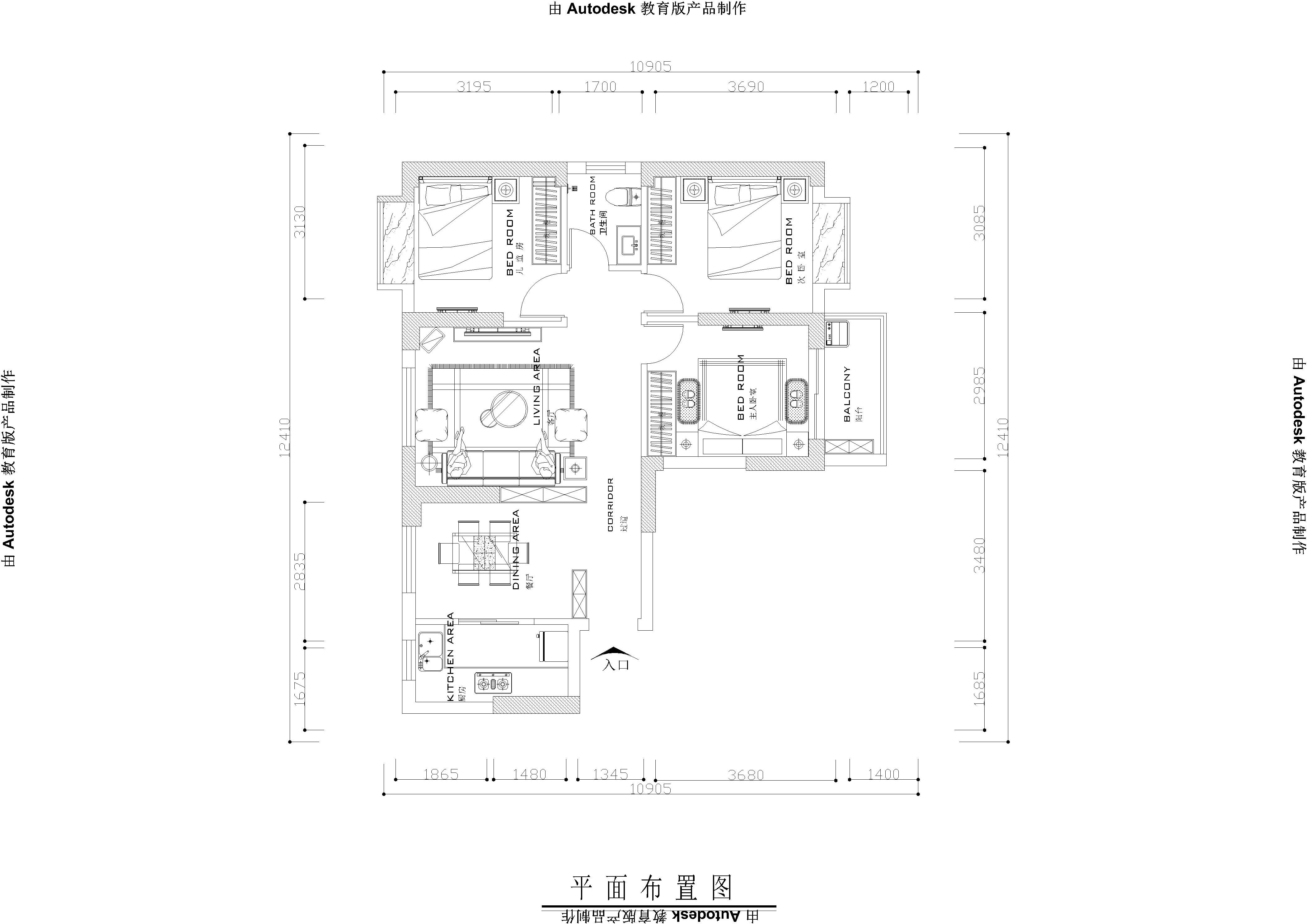 银泰御华园110.87平米简欧风格设计案例