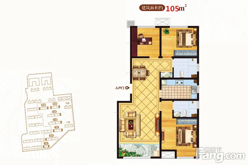 中海蓝庭-三居室-105平米-简欧风格