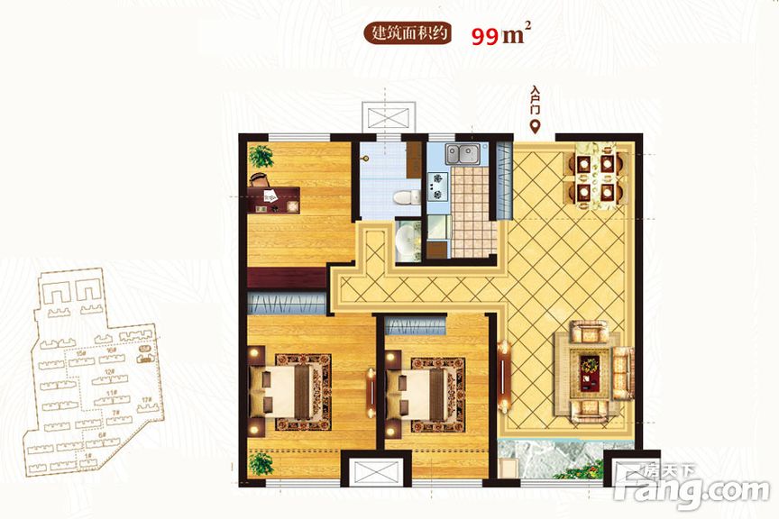 中海蓝庭-三居室-99平米-简欧风格