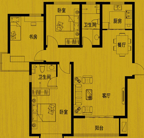 现代简约-128平米-三室两厅