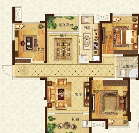 城建琥珀瑞安家园-新古典风格-四居室
