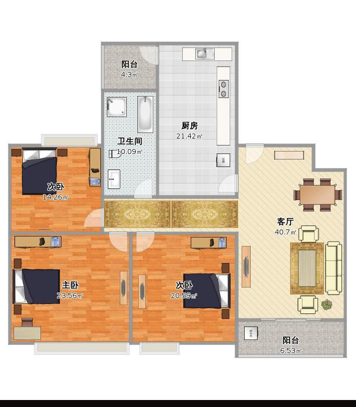 强调设计简洁，功能完整的舒适三室两厅实景案例
