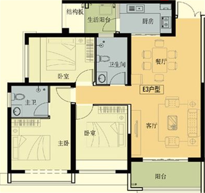 山水润城106平米现代简约装饰效果图