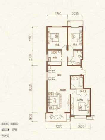 三居室龙城天悦139平法式装修风格效果图