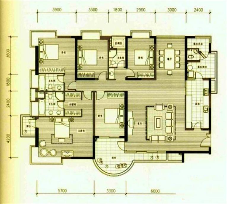 波托菲诺纯水岸七期 五居室二厅三卫新中式风格